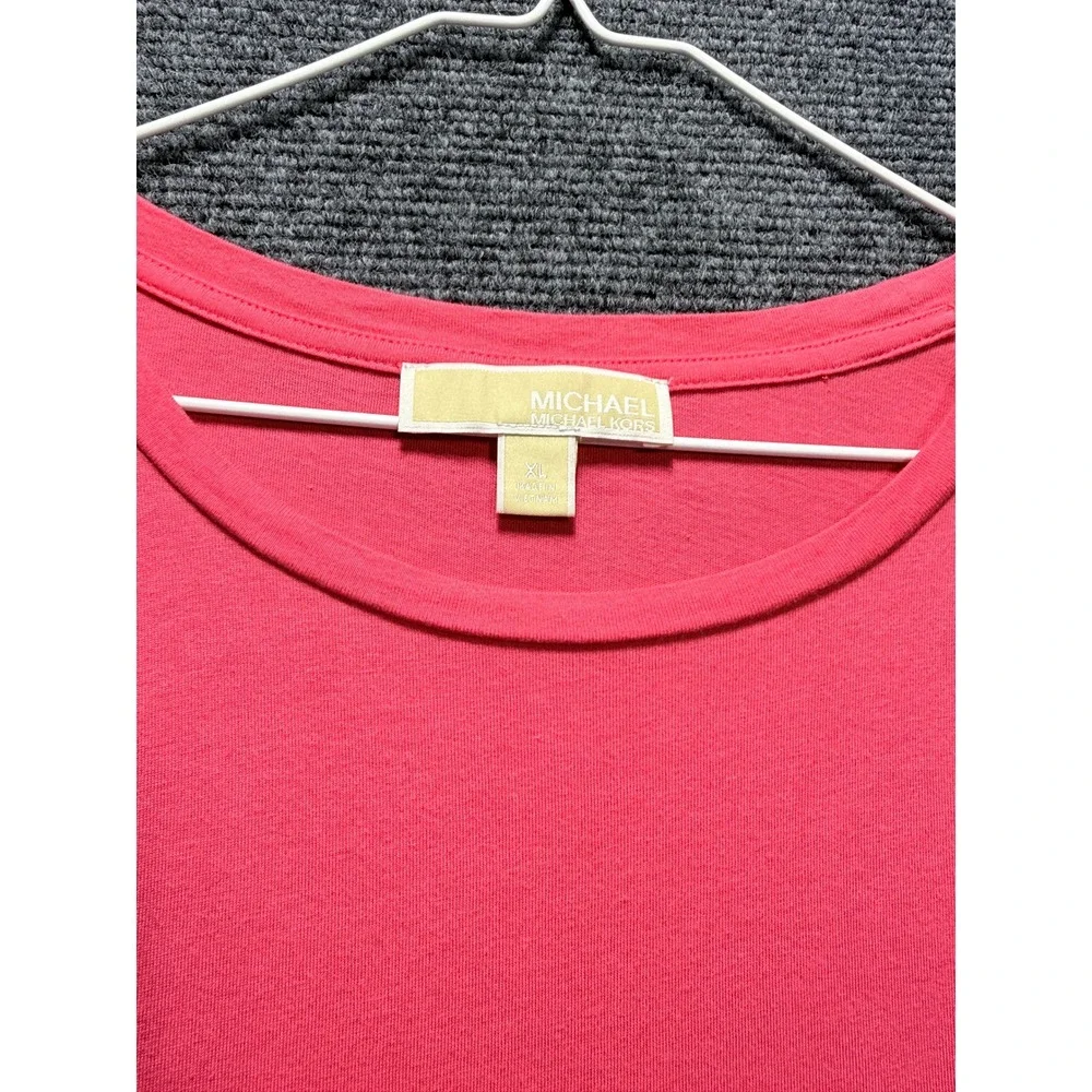 Michael Kors Ruffle Sleeve Top Women XL Pink Crew Neck Short Sleeve Logo
